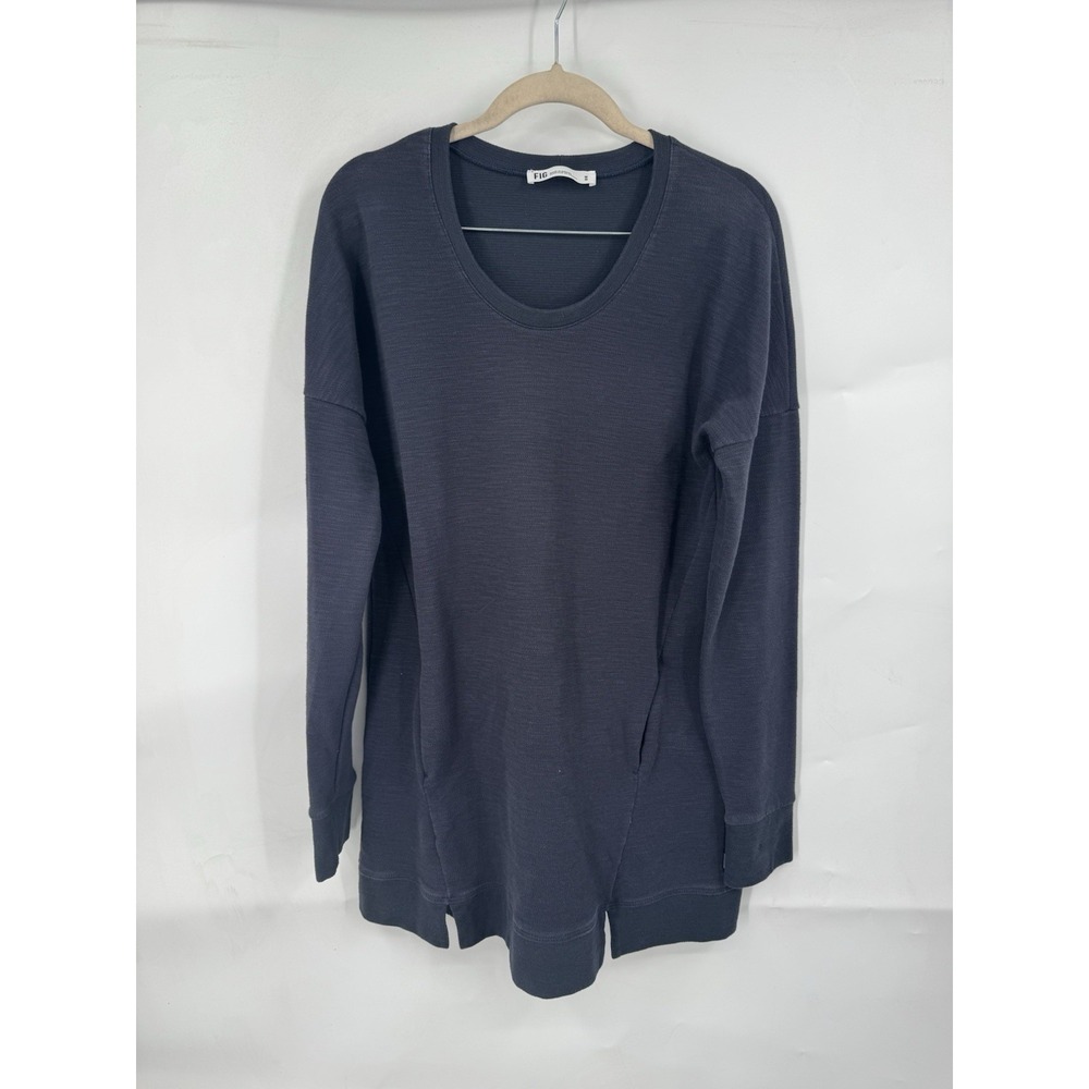 Fig Tunic Long Sleeve‎ Sweatshirt Women M Navy Blue Athleisure Round Neck Casual